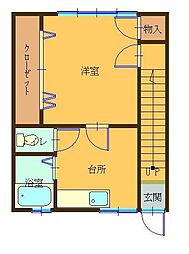 リブラハイツ 2階1Kの間取り