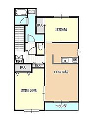 青い森鉄道 青森駅 徒歩25分の賃貸アパート 2階2LDKの間取り