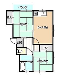 桜川中央ハイツ 2LDKの間取図画像