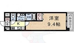 フォーシーズン南草津 2階1Kの間取り