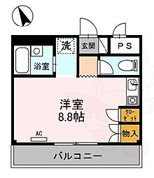 ブライトソレム2 1階ワンルームの間取り