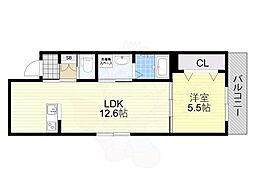 ブライトグランデ大津南志賀 2階1LDKの間取り
