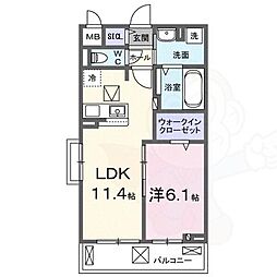 ラクーン守山 1階1LDKの間取り