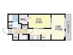 ウエスト コミタリア3 2階1LDKの間取り