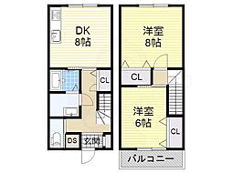 メゾンソレイユ 2階2DKの間取り