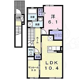 グラス　トゥリーズ1 2階1LDKの間取り