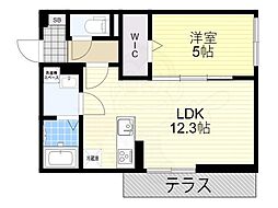 メゾンクレール瀬田北 1階1LDKの間取り