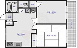 日新ハウス(管理違う) 2階2DKの間取り