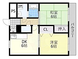 ハースイン久野部 2階2DKの間取り