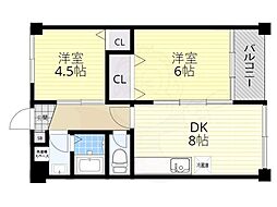 コンフォーレT2 3階2DKの間取り