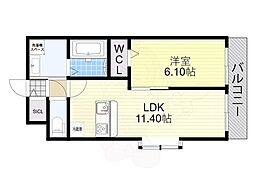 レスパスカルム 3階1LDKの間取り
