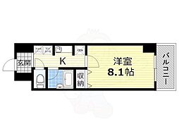 サンクフルネス 4階1Kの間取り