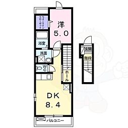 ソレイユ　カヤノ2 2階1LDKの間取り