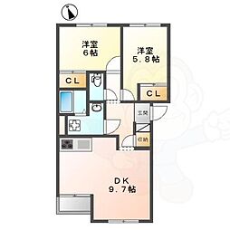 アルカディア 2階2DKの間取り