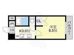 カーサソラッツオ弐番館 2階1Kの間取り