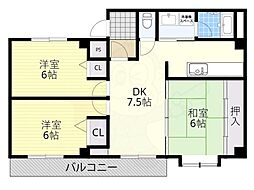 フォンティーン 2階3DKの間取り