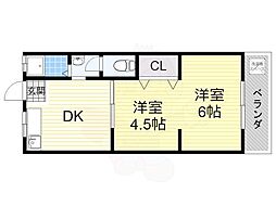 三幸マンション 2DKの間取図画像
