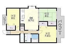 ガーデンハウス石山寺 3DKの間取図画像