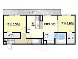 エレガンス ビュー 2DKの間取図画像