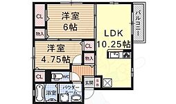 リバティ 2LDKの間取図画像