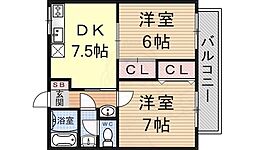 サン,ハイツ(HAMA) 2DKの間取図画像