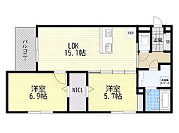 DーROOM 小篠原 2LDKの間取図画像