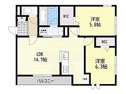 D-ROOM 大橋 2LDKの間取図画像