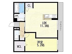 グランシャリオ二町A棟 1LDKの間取図画像