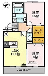 カーサラフィネ瀬田A 2LDKの間取図画像