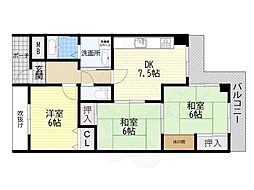 グランドール一里山 3DKの間取図画像