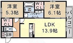 セジュールニューパークヒル 2LDKの間取図画像