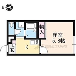 JR東海道・山陽本線 山科駅 徒歩15分の賃貸アパート 1階ワンルームの間取り