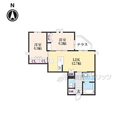 宇治離宮 1階2LDKの間取り