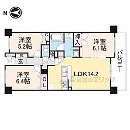 アーバニス京都山科 4階3LDKの間取り