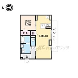 京都地下鉄東西線 東野駅 徒歩19分の賃貸アパート 2階1LDKの間取り