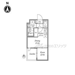 VINA山科WEST 1階1DKの間取り