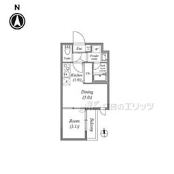 JR東海道・山陽本線 山科駅 徒歩16分の賃貸マンション 2階1DKの間取り