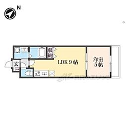 JR東海道・山陽本線 山科駅 徒歩5分の賃貸マンション 1階1LDKの間取り