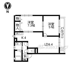 京都地下鉄東西線 椥辻駅 徒歩5分の賃貸アパート 1階2LDKの間取り