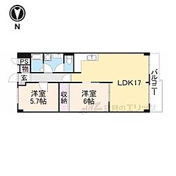 山科ハイツ 5階2LDKの間取り