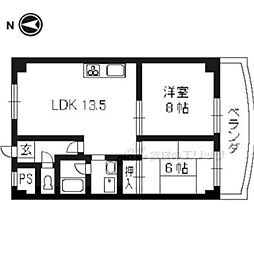 宇治プラザ 6階2LDKの間取り