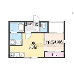 デルソーレ山科 2階1DKの間取り