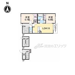 グレーヌ東寺 302 3階2LDKの間取り