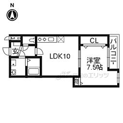 プレッソ鳥羽離宮 3階1LDKの間取り