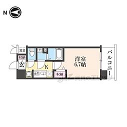 ソルテラス京都JUJO薫 8階1Kの間取り