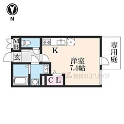 グランデコート大宅SOUTH 1階ワンルームの間取り