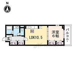 JR東海道・山陽本線 長岡京駅 徒歩30分の賃貸アパート 1階1LDKの間取り
