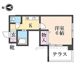 ヤマシナアーバンコテージ 2階1Kの間取り