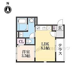 京都地下鉄東西線 椥辻駅 徒歩7分の賃貸アパート 1階1LDKの間取り