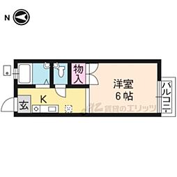 サニーハイツ伊勢田 2階1Kの間取り